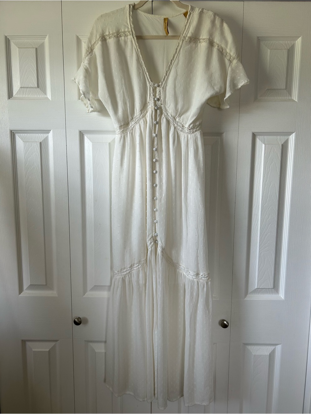 Shyanne White Lace Button Front Dress Short Sleeve Boho Western Size S